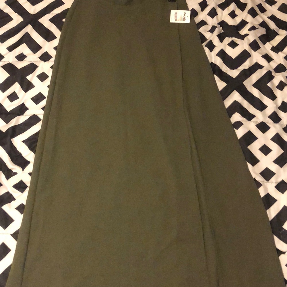 Olive high slit/faux wrap maxi skirt